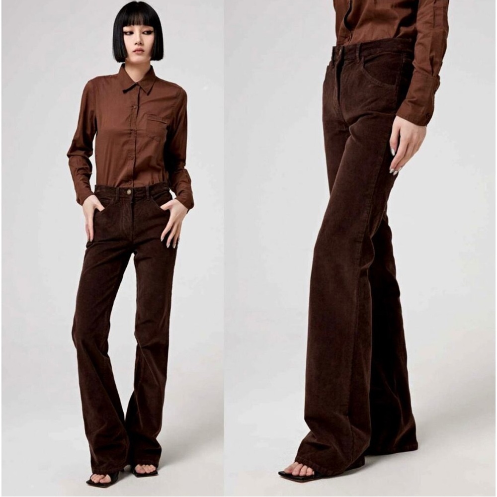 Nili Lotan High Rise Flare Leg Celia Corduroy Pants Espresso Brown Size 2 $495